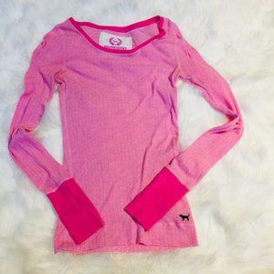 VS PINK pink & white ribbed stripe thermal | S